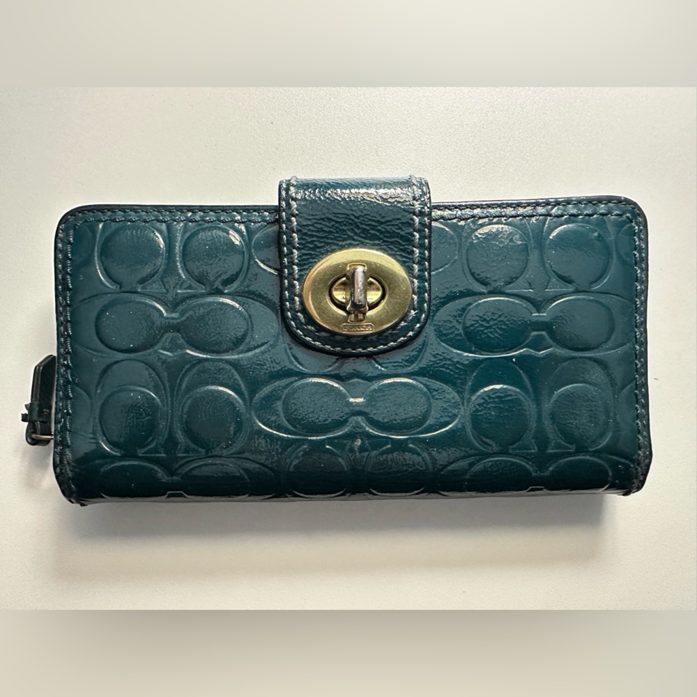 SOLD - Coach Patent Leather Embossed Wallet with Gold Clasp